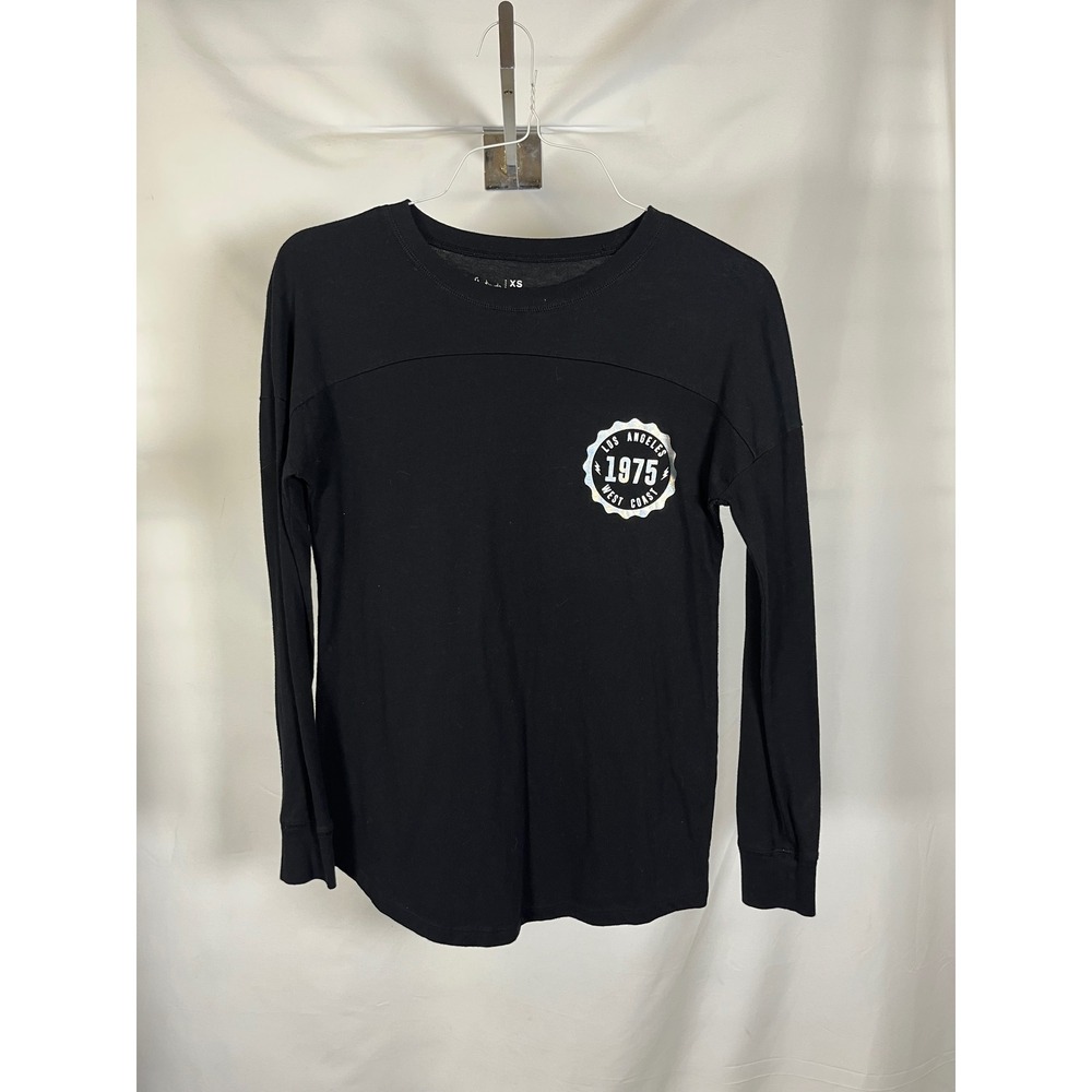 Flirtitude Active Womens XS Black Los Angeles 1975 Graphic Long Sleeve Tee Shirt